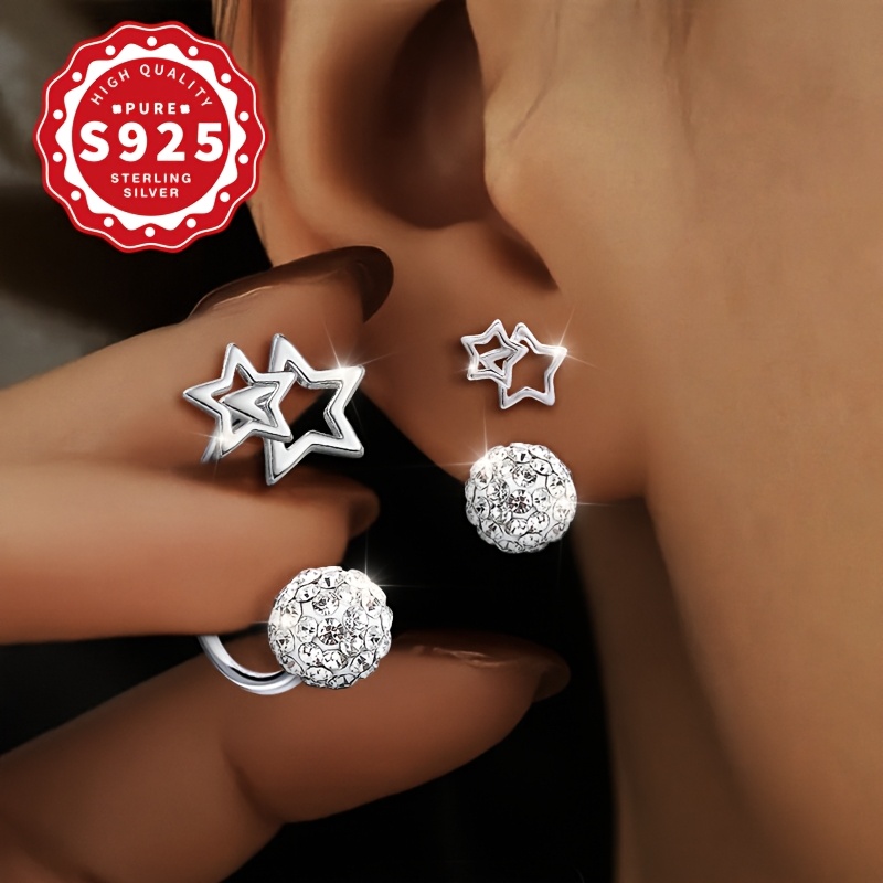 Women's S925 Sterling Silver Hollow Double Star Earrings